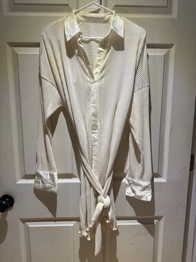 Silky Cream Belted Dress